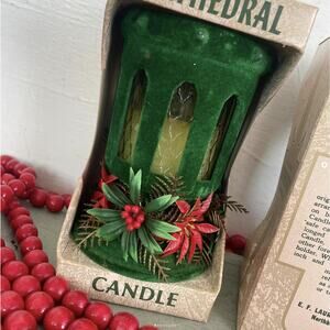 Vintage Green Flocked Cathedral Candle New Old Stock USA CHOICE of ONE